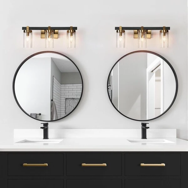 Modern Elegant 3-Light Black Gold Bathroom Vanity Light Dimmable Glass Wall Sconces