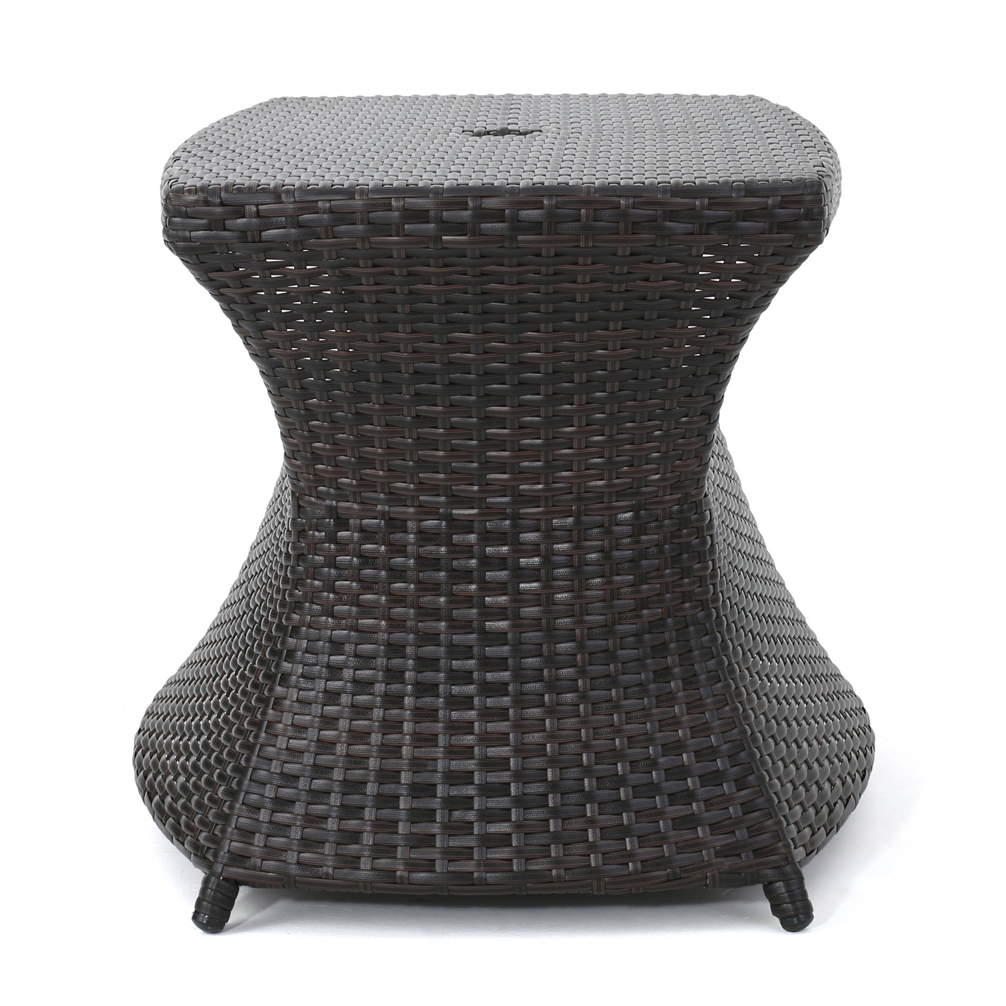 Banta Outdoor Modern Wicker Shelf Side Table with Umbrella Hole