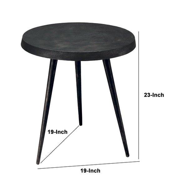 23 Inch Round Modern Minimalist Metal Side Table with Tripod Base， Charcoal Black