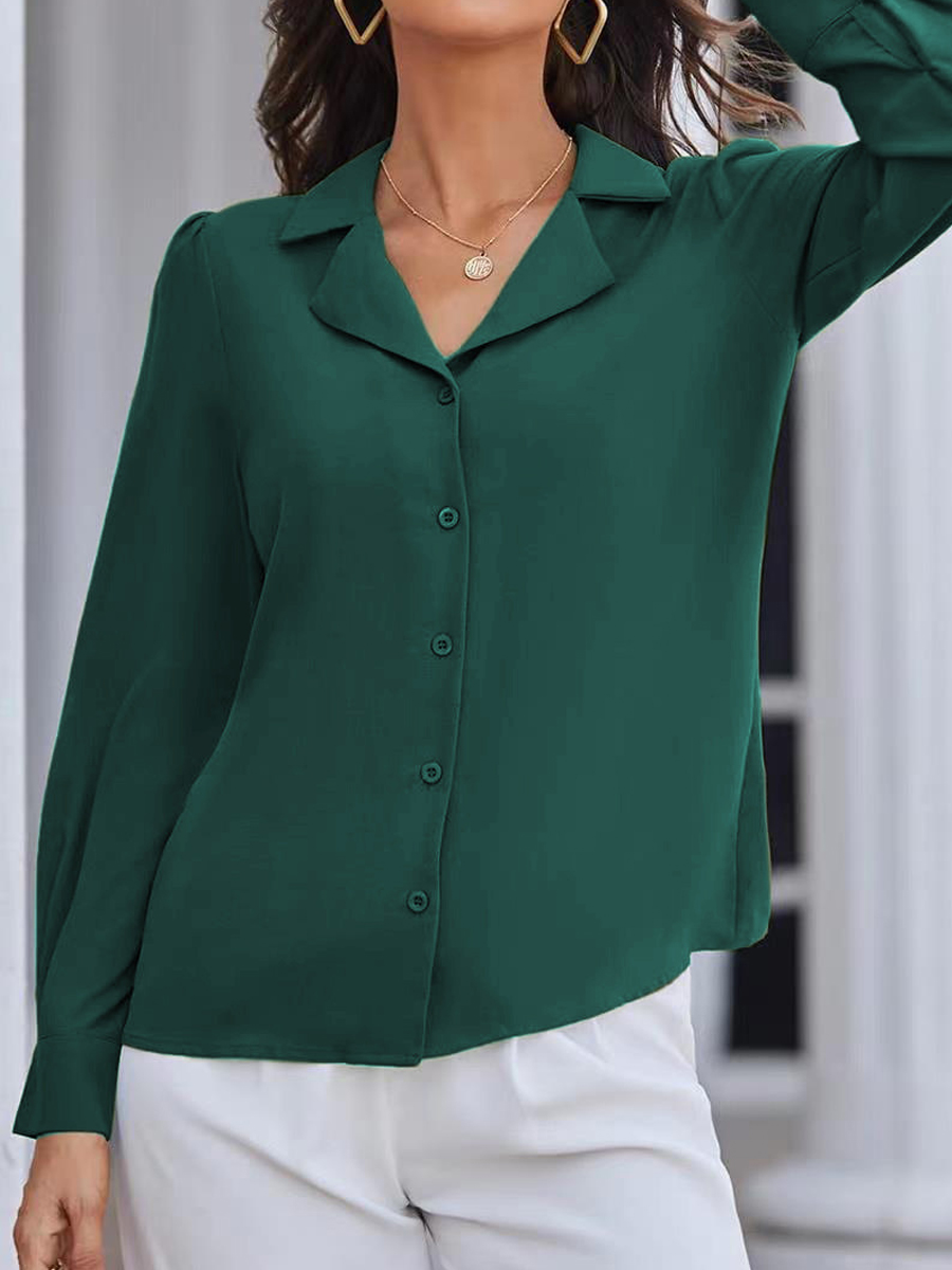 Casual Solid Color Lapel Long Sleeve Shirt