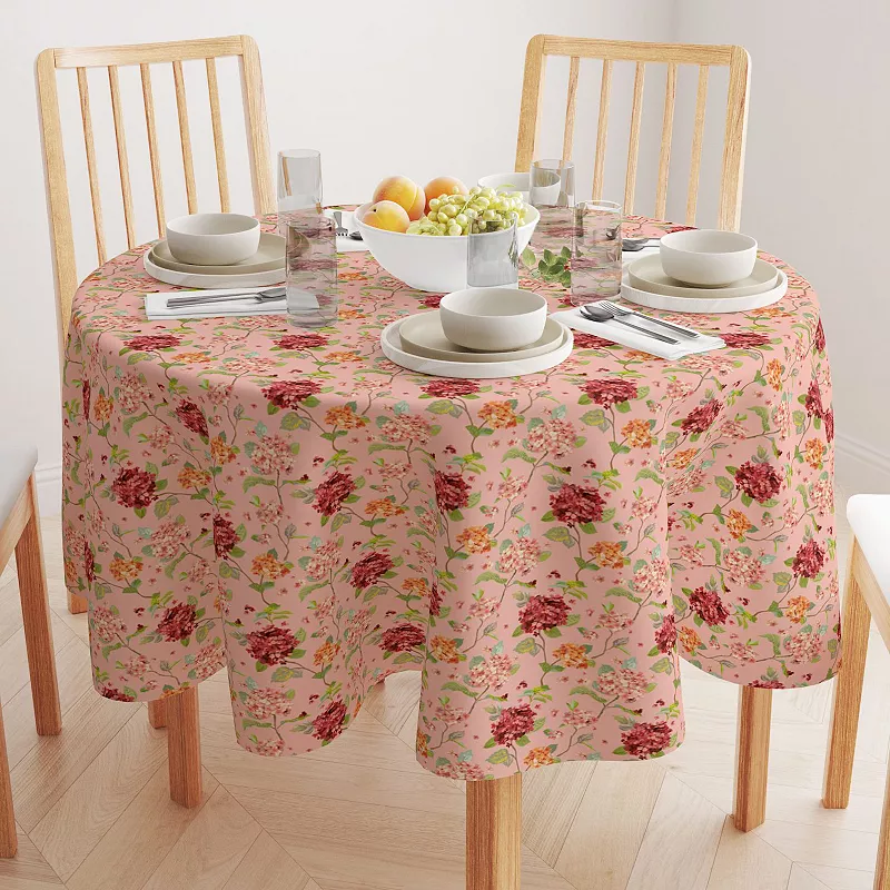 Round Tablecloth， 100% Polyester， 90 Round， Hydrangea Blossom