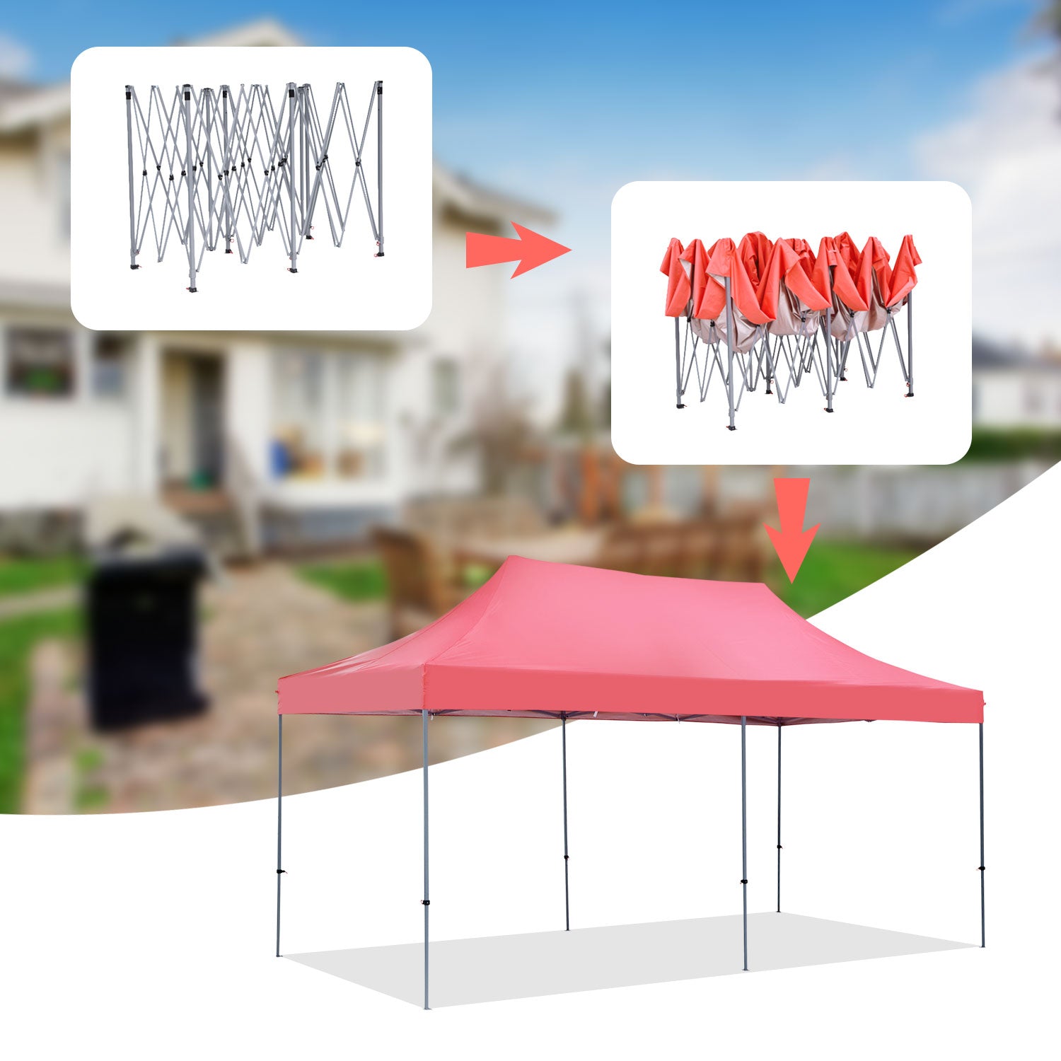 Ainfox 10x20 ft Outdoor Canopy Tent, Pop up Canopy Tent Portable Shade Instant Folding Canopy with Wheeled Carrying Bag and Height Adjustable(Red)