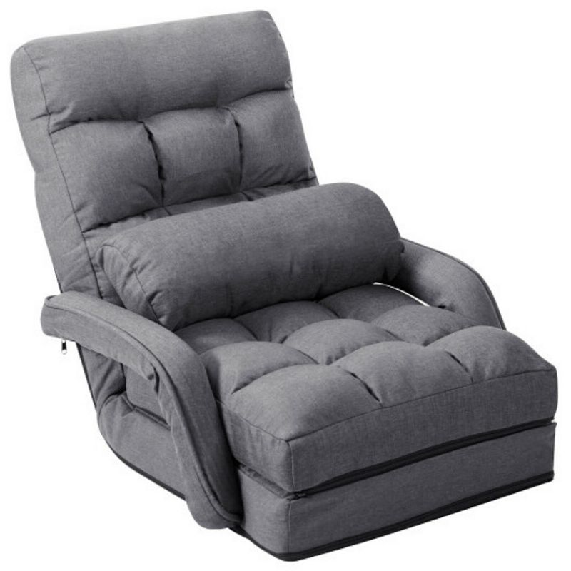 Folding Lazy Floor Chair Sofa With Armrests And Pillow