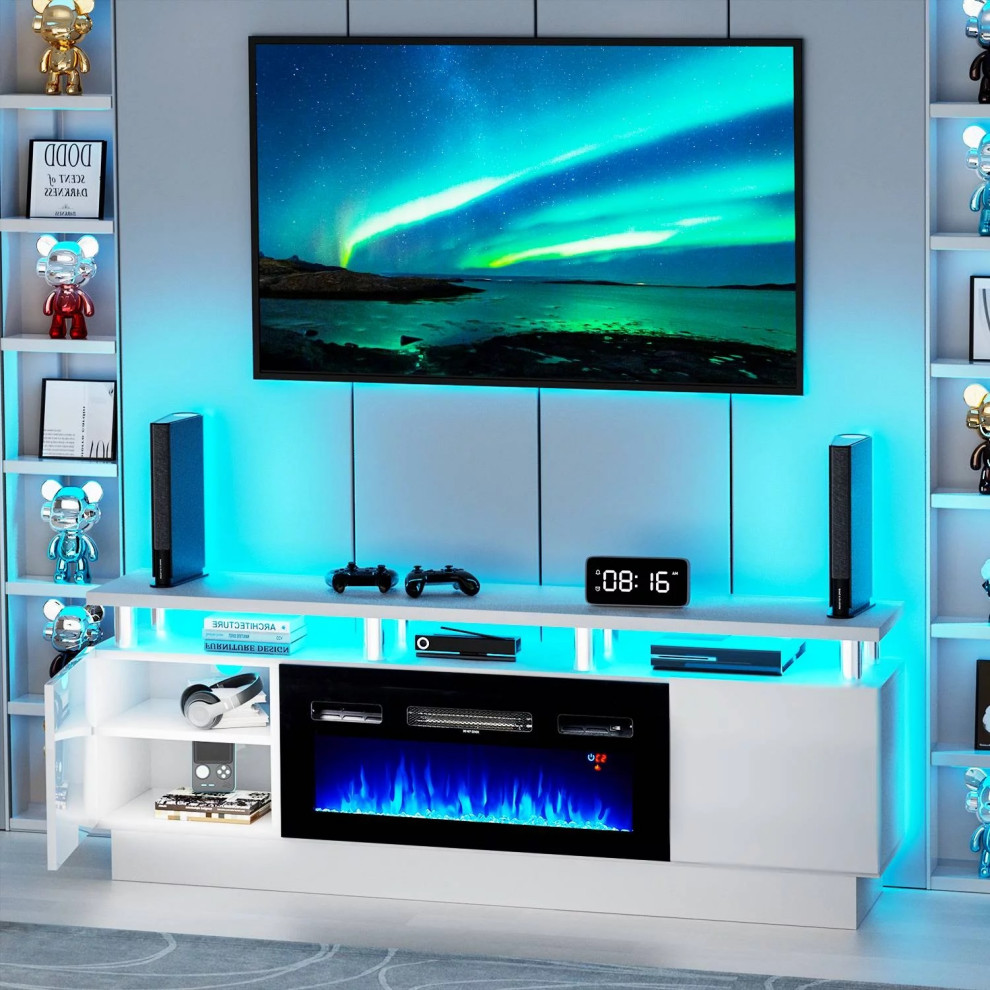 Modern Entertainment Center  Floating Top With Fireplace  ampLED Lighting   Modern   Entertainment Centers And Tv Stands   by Declusia  Houzz