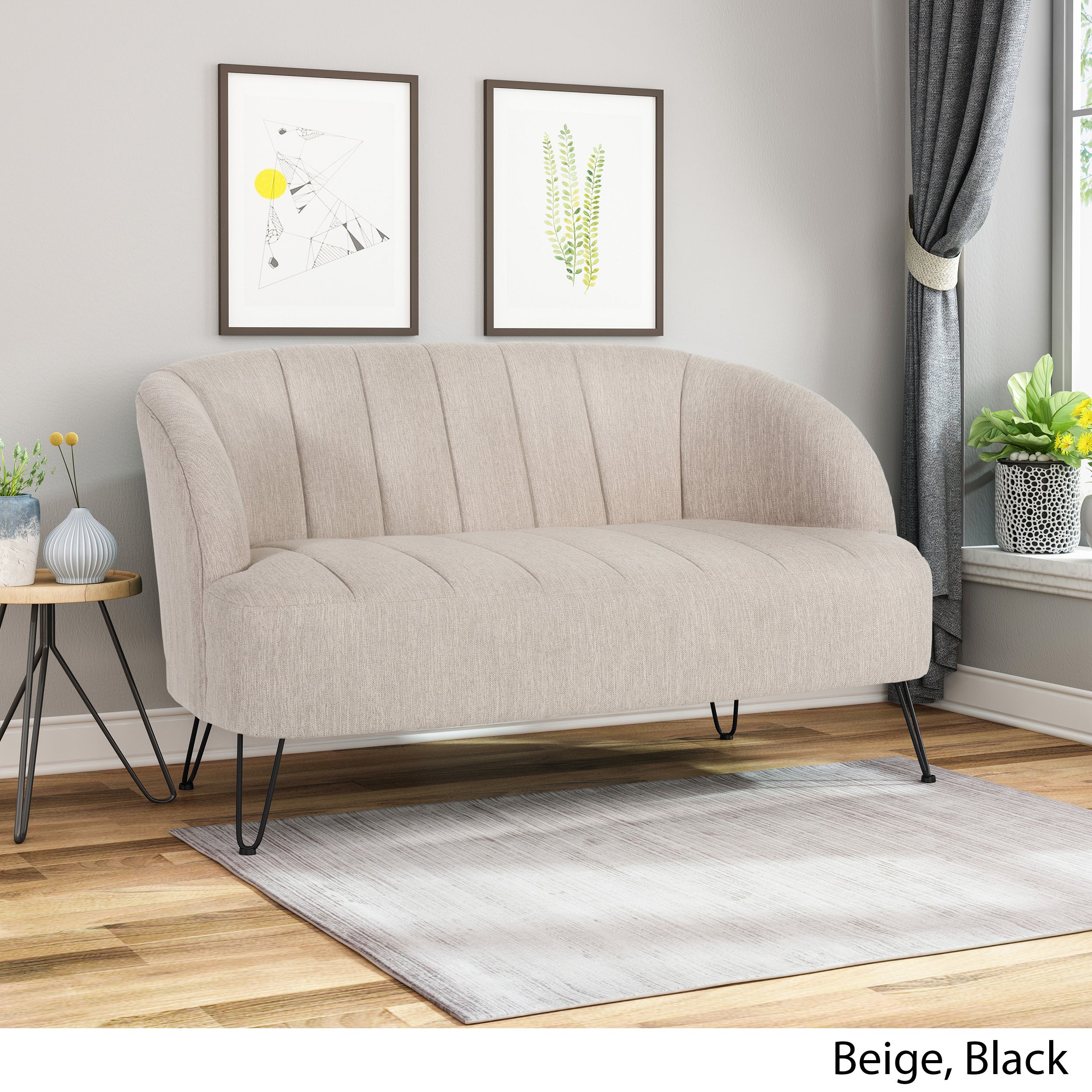 Kyra Modern Fabric Settee with Hairpin Legs