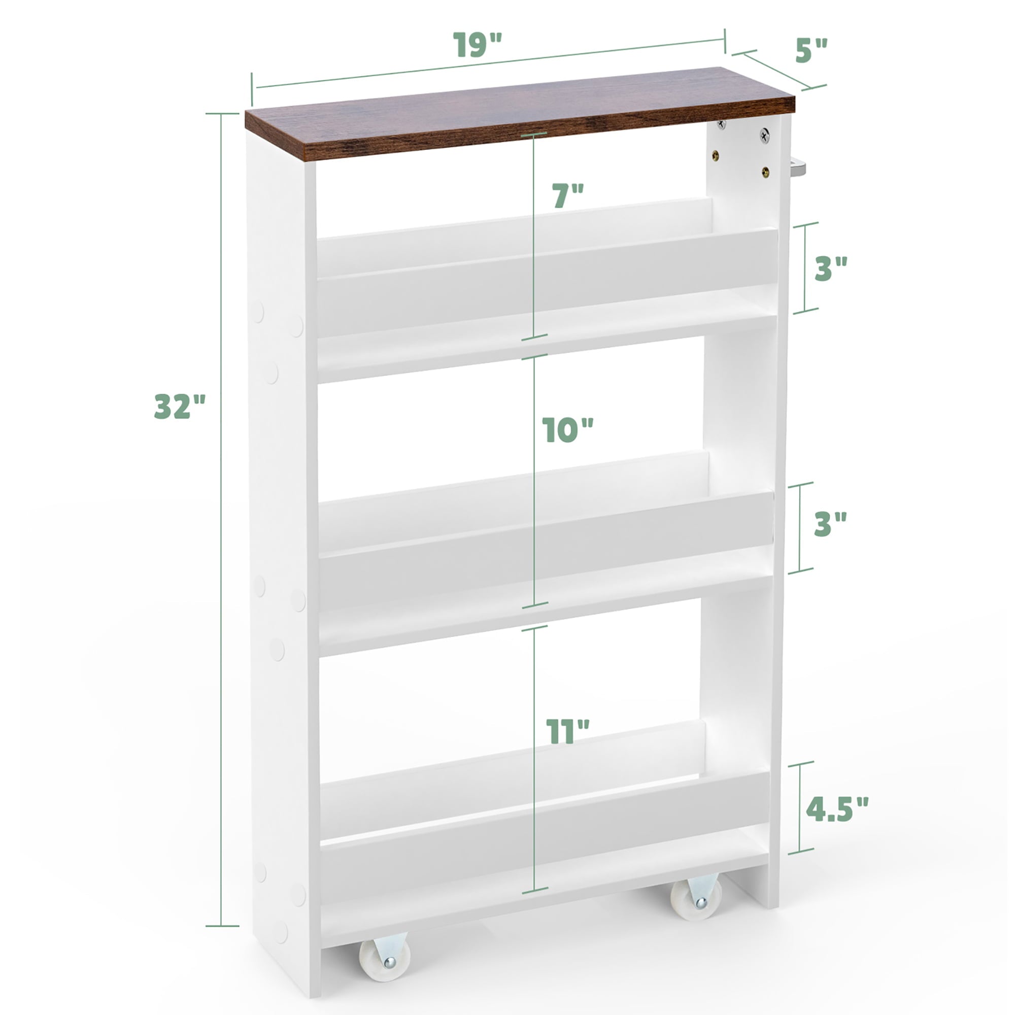 Costway Rolling Kitchen Slim Storage Cart Mobile Shelving Organizer w/ Handle