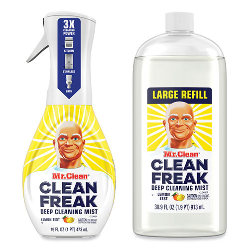 Procter and Gamble Mr. Clean Clean Freak Deep Cleaning Mist Multi-Surface Spray | Lemon Zest， 16 oz Spray Bottle Plus 30.9 oz Refill | PGC03948