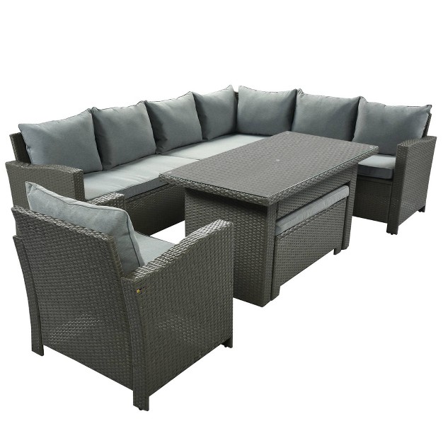 6pc Outdoor Set With Loveseats Sofa Chair Bench amp Coffee Table Gray Godeer