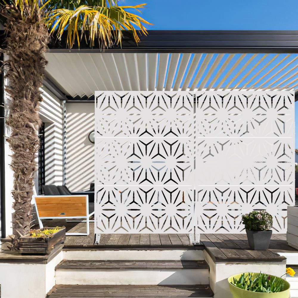 FENCY 76 in. H x 47.2 in. W Galvanized Metal Outdoor Privacy Screens Garden Fence Star Pattern in White (3 Pieces in 1 Set) HD-A-GE04006