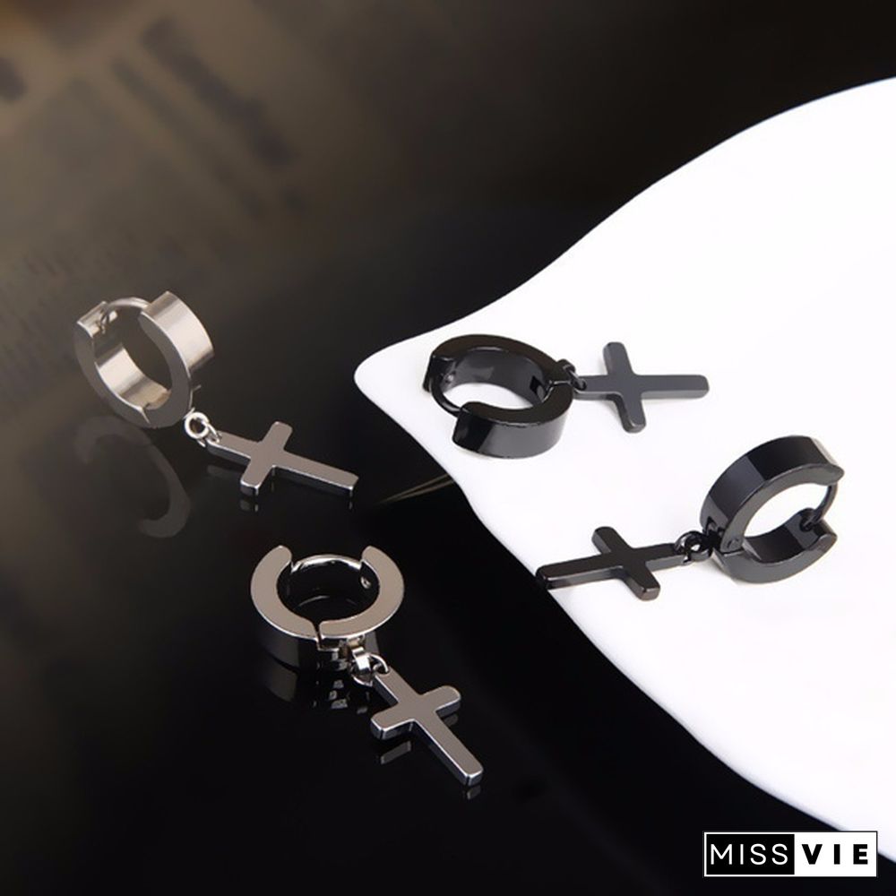 New Rock Stainless Steel Cross Earrings Anti-allergy Punk Jewelry Gift Unisex Fashion Personality Earrings