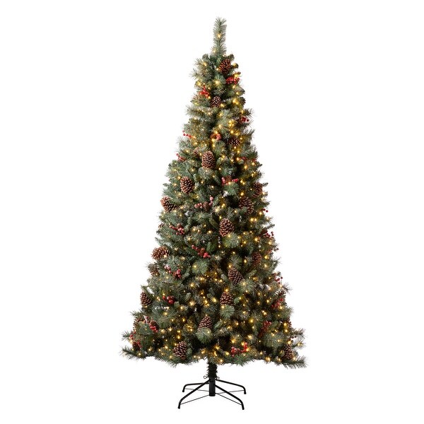 Glitzhome 9ft PreLit Green Pine Artificial Christmas Tree with 1000 Warm White Lights