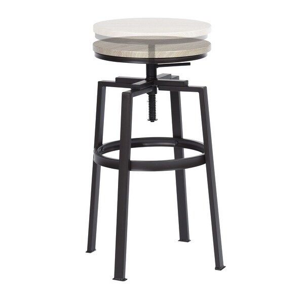 Set of 2 Swivel Adjustable Height Metal and Wood Bar Stools