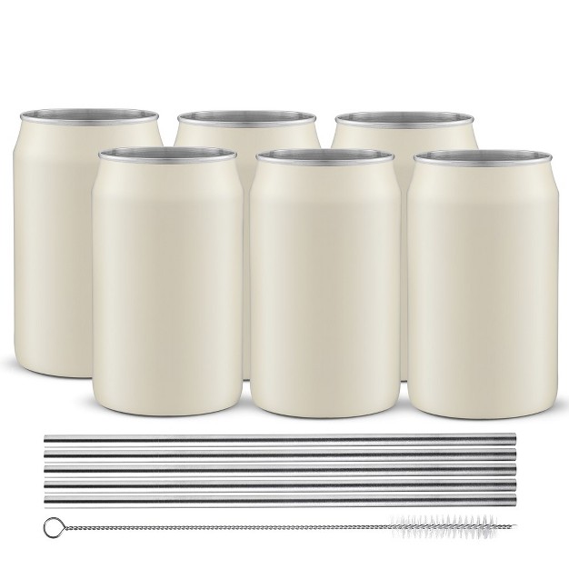 Joyjolt Stainless Steel Can Drinking Tumblers With 6 Straws amp Brush 16 Oz White