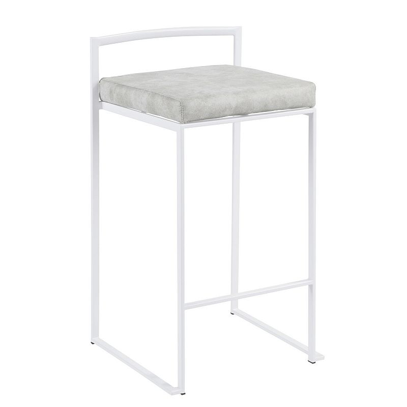 Set of 2 White and Light Gray Leather Stacker Counter Stool - 31