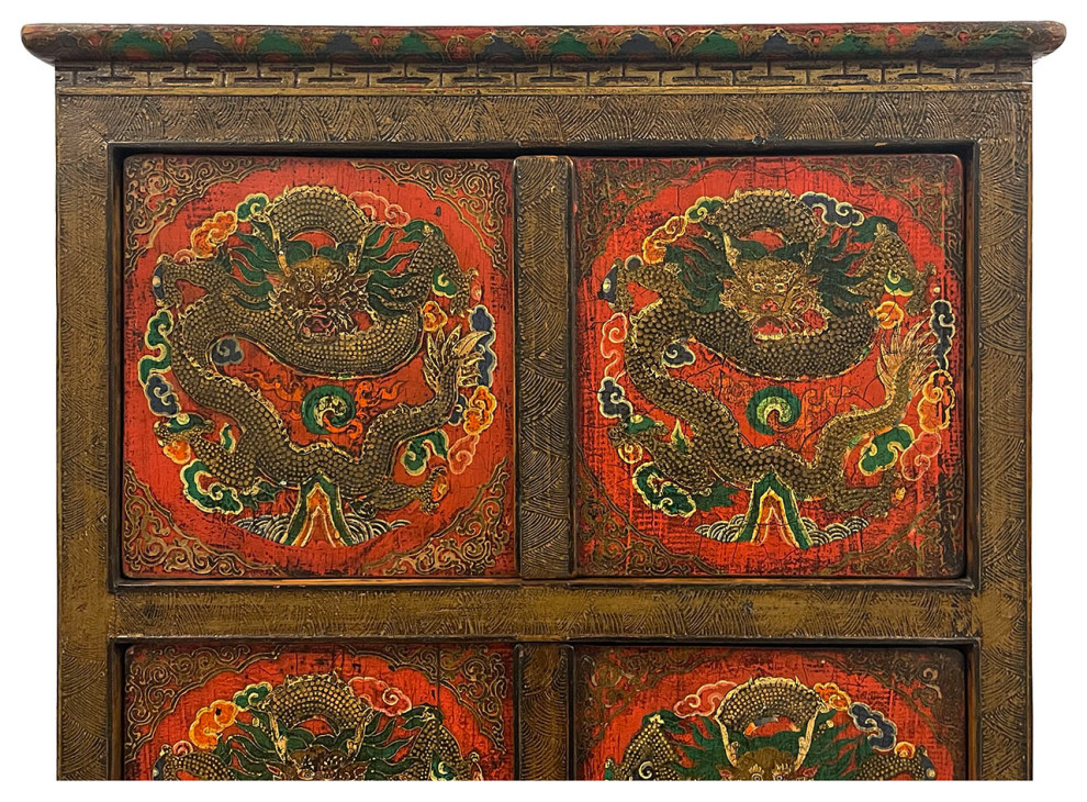 Consigned Antique Tibetan Hand Painted Dragon Tall Cabinet   Asian   Accent Chests And Cabinets   by Golden Treasures Antiques and Collectibles Inc  Houzz