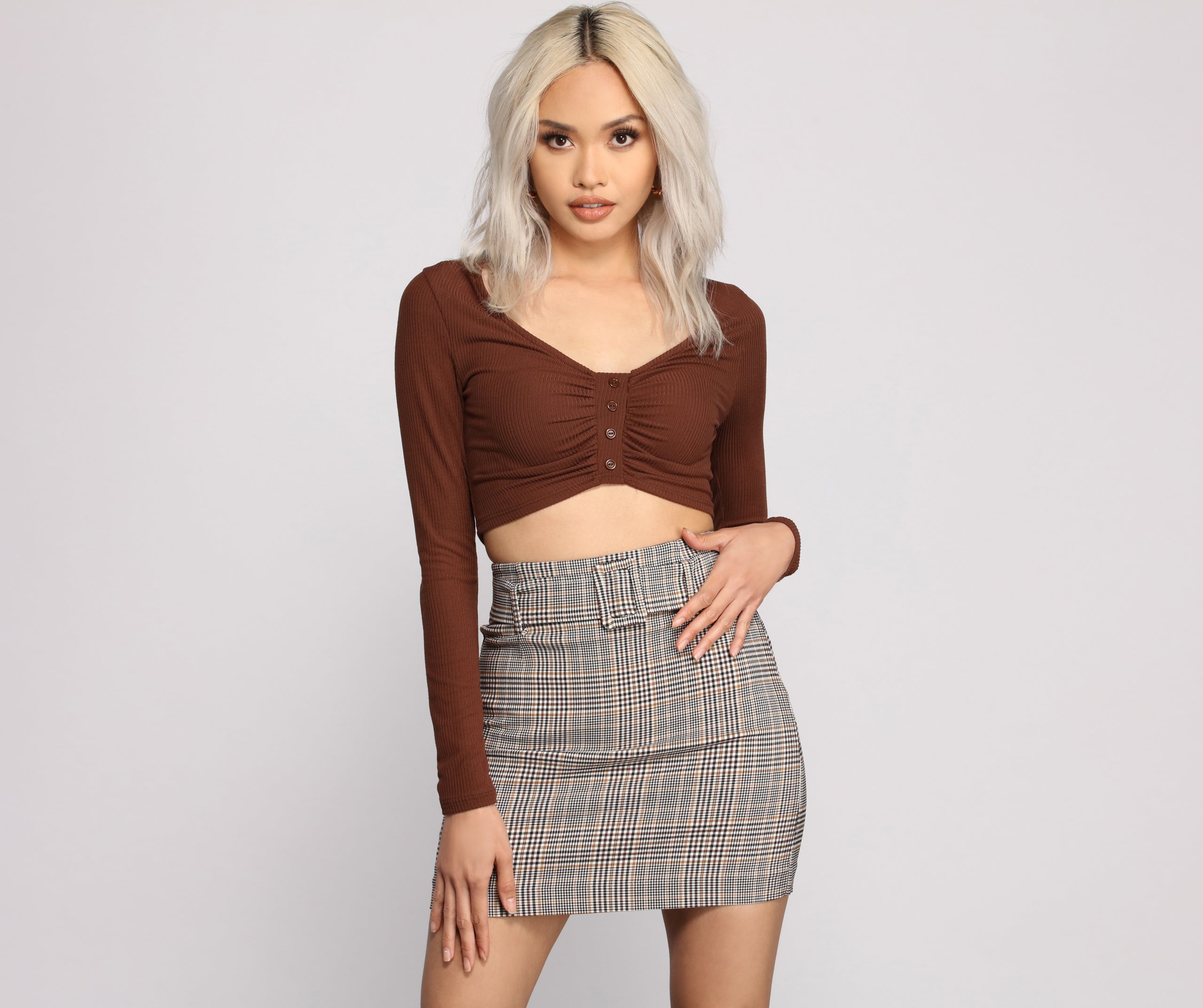 Ruched Ribbed Knit Crop Top