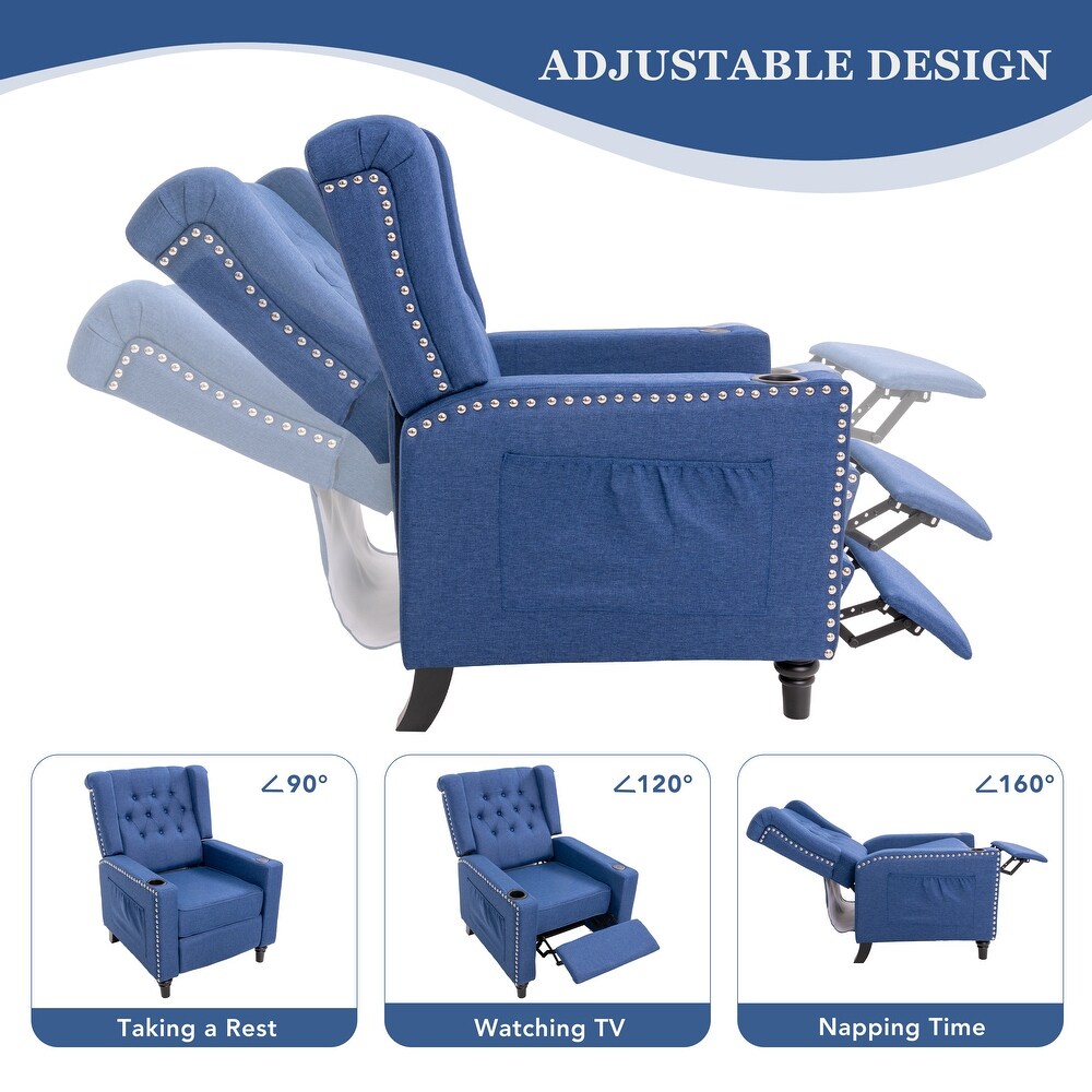 Adjustable Wing Back Recliner Chair Nailhead Armchair Padded Large Sofa Chair