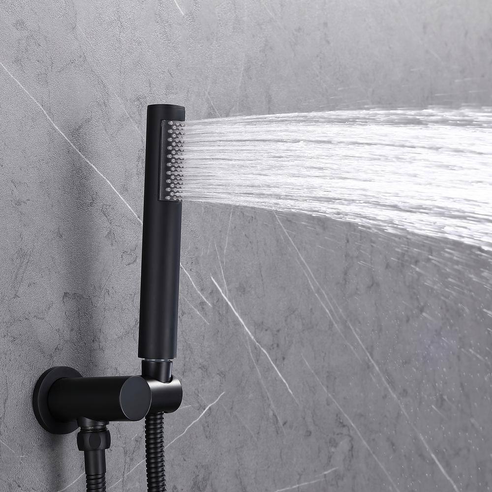 WELLFOR 1-Spray Patterns with 2.5 GPM 10 in. Wall Mounted Dual Shower Heads in Matte Black (Valve Included) WB-H#RB0824