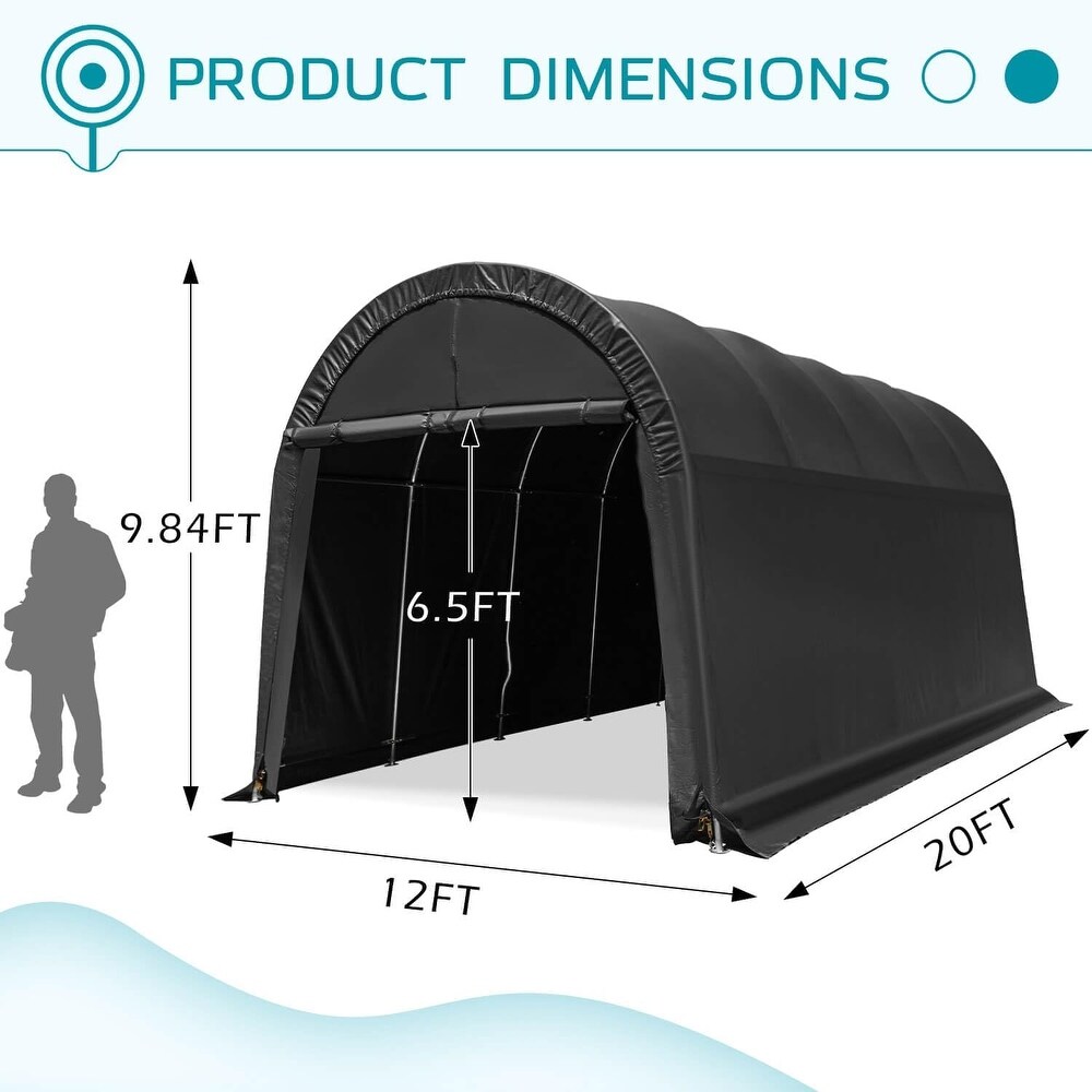 EROMMY Portable Garage  Heavy Duty Carport with  Steel Metal Frame and Round Style Roof