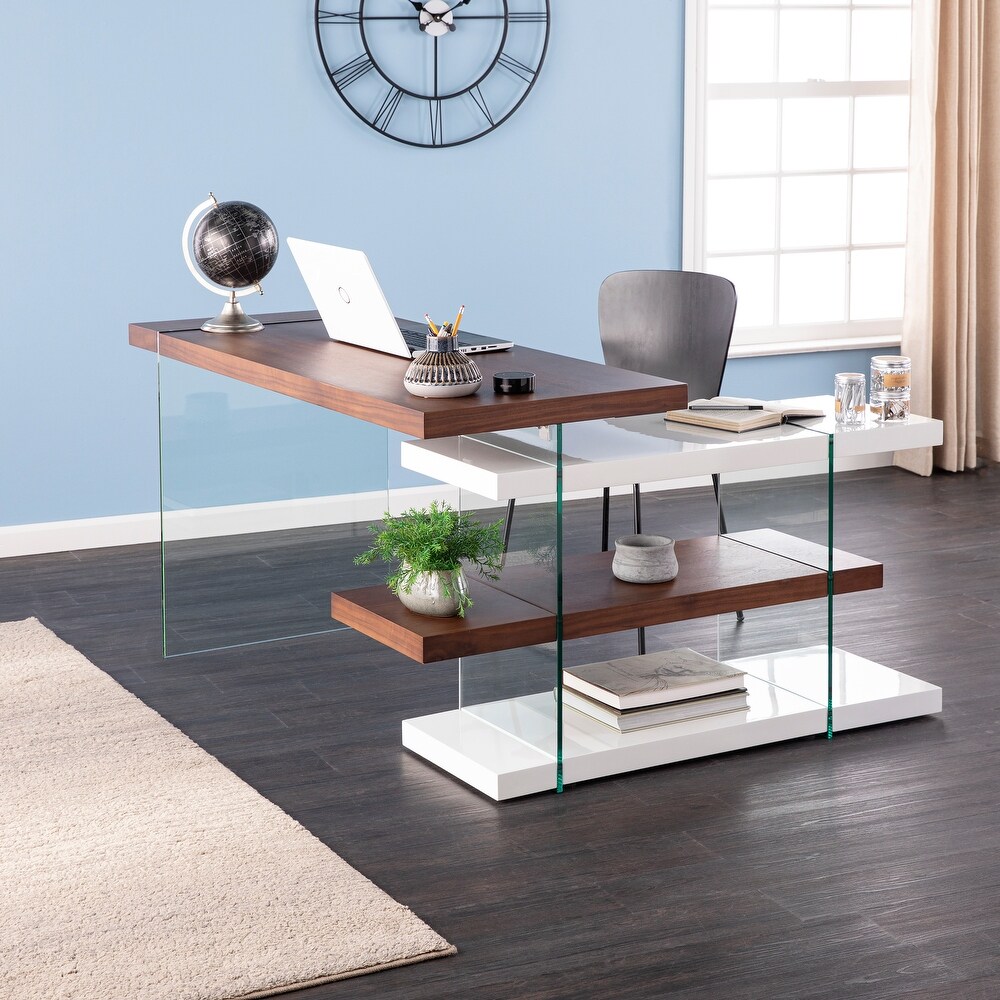 SEI Furniture Inglis Contemporary Brown Wooden L Shaped Desk