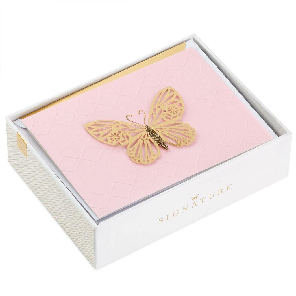 Hallmark  Gold Butterfly on Pink Blank Note Cards, Box of 8