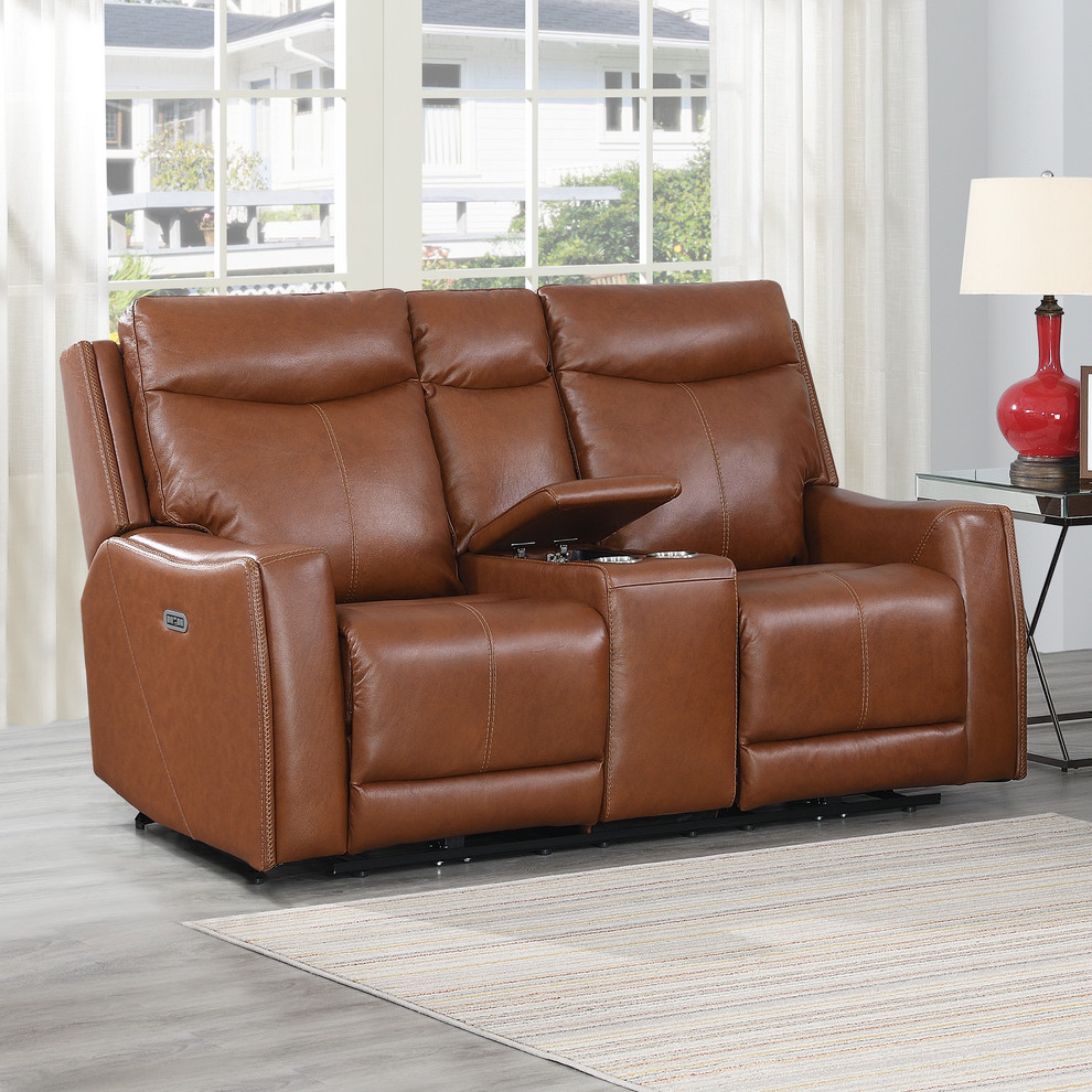 Natalia Power Loveseat Console Leather Recliner   Contemporary   Loveseats   by Steve Silver  Houzz