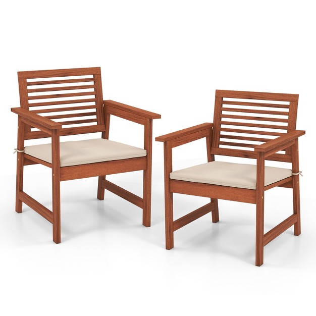 Tangkula Outdoor Hardwood Armchairs Set Of 2 4 Weather resistant Slatted Armchairs W removable Cushions