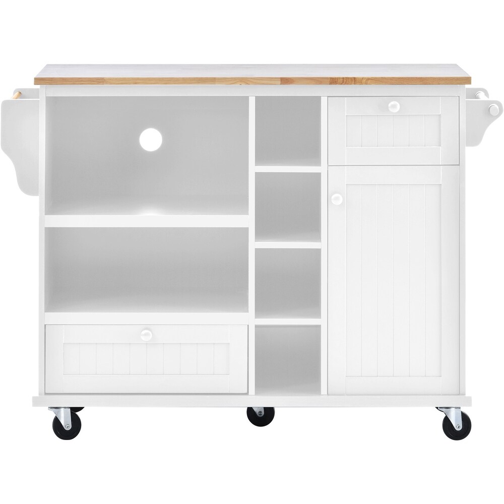 Kitchen Island Cart  Kitchen Island Table with Storage Cabinet/Two Locking Wheels/Microwave Cabinet Floor Standing Buffet Server