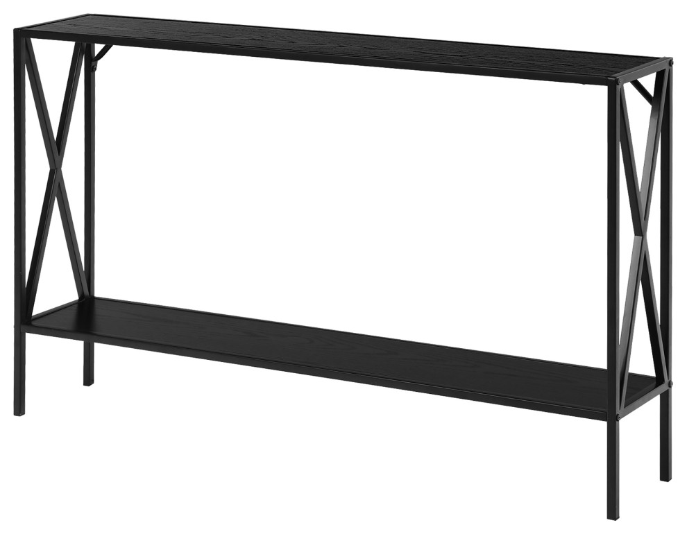 Costway 2 Tier Console Table Accent Side Entryway Table Metal Frame Black   Industrial   Console Tables   by Homesquare  Houzz