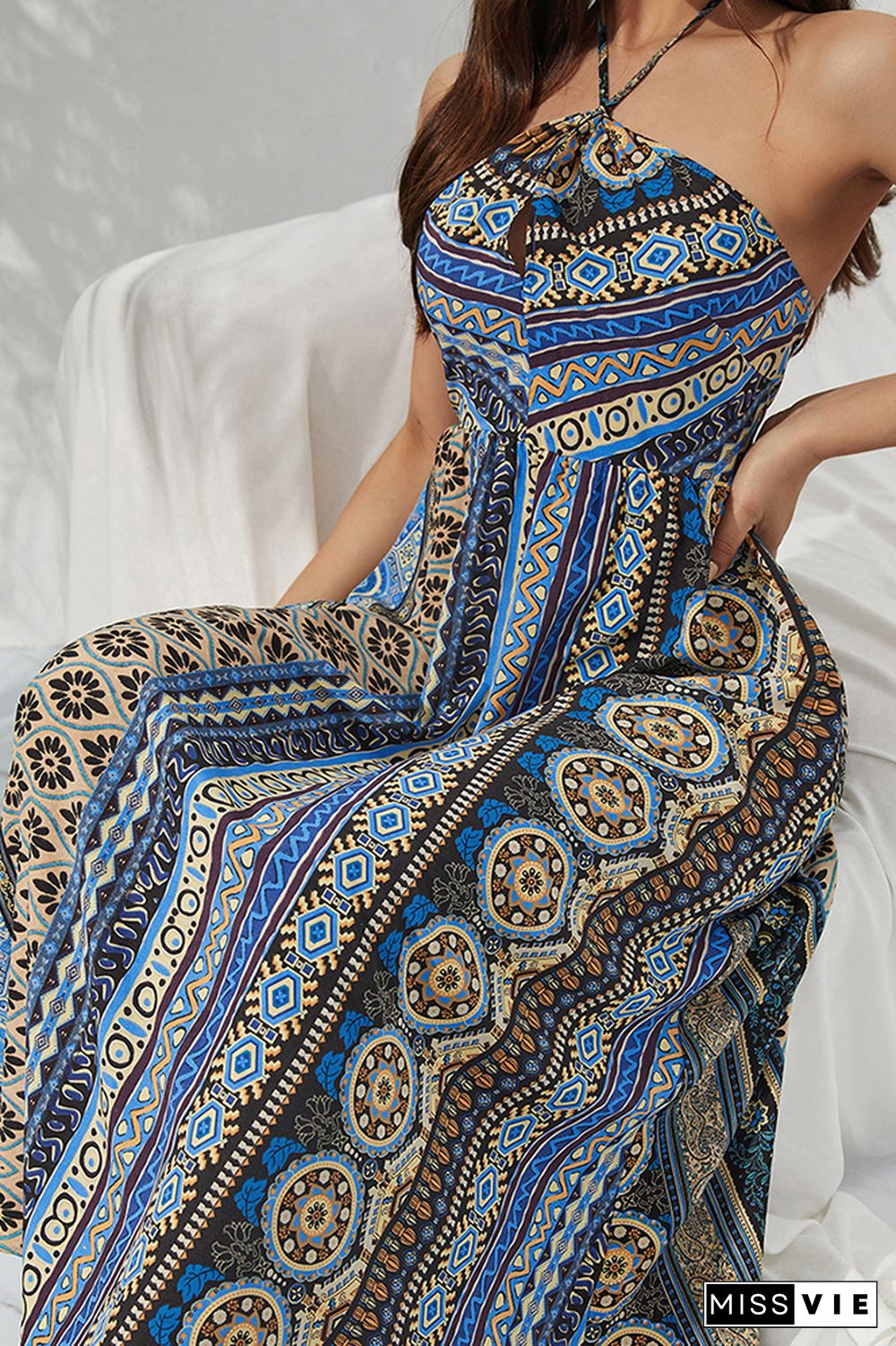 Sleeveless Halter Printing Maxi Dress