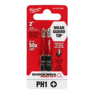 MW SHOCKWAVE Impact Duty 2 in. Phillips #1 Alloy Steel Screw Driver Bit (2-Pack) 48-32-4961