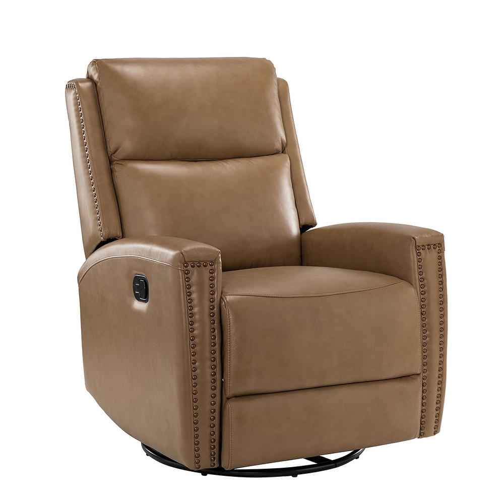 Fiacro 30.31''Wide Modern Genuine Leather Wingback Swivel Rocker Recliner With Tufted Back