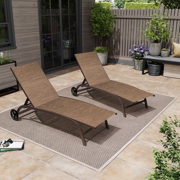 Pellebant 2PCS Outdoor Adjustable Chaise Lounge Chair with Wheels