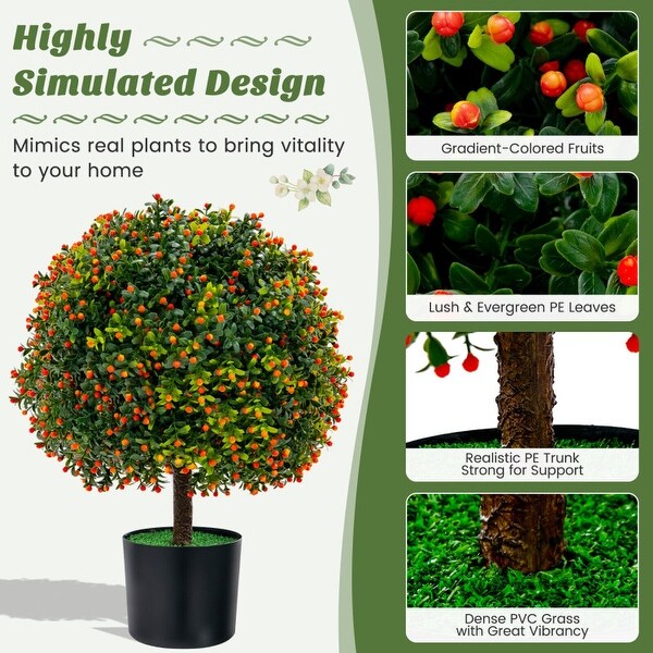 2Pack Artificial Boxwood Topiary Ball Tree with Orange Fruit