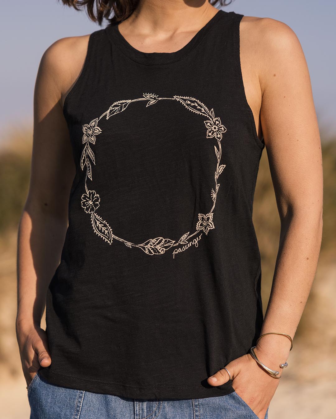 Daisy Chain Recycled Cotton Vest - Black