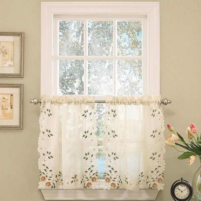 Sweet Home Rosemary Floral Embroidered Semi-Sheer Kitchen Tier