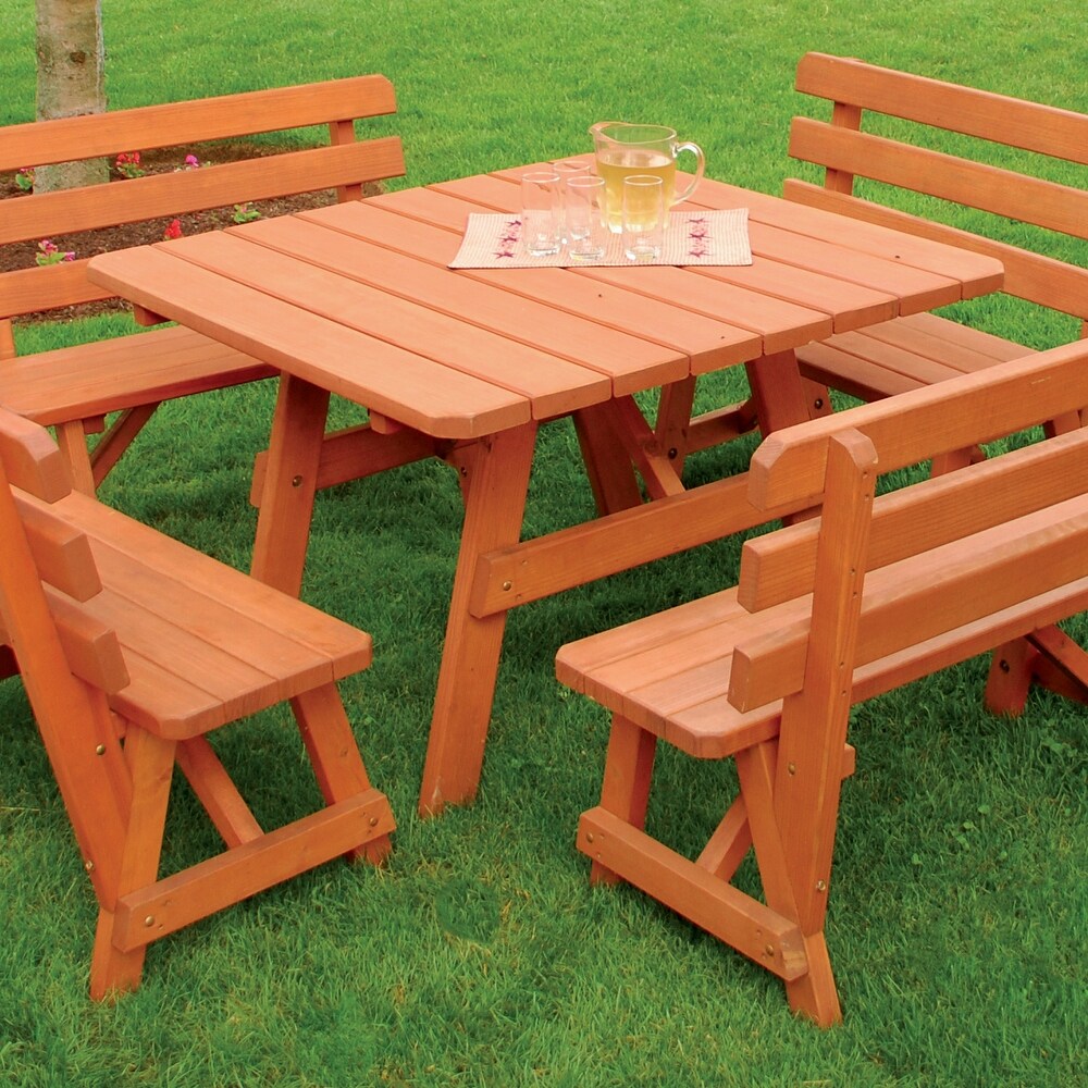 Square Picnic Dining Table and Bench Set Pine 43\