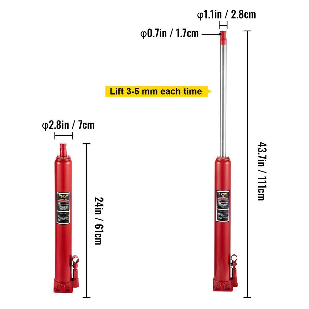 VEVOR 4-Tons 8818 lbs. Red Hydraulic Long Ram Jack Manual Cherry Picker with Single Piston Pump Flat Base and Handle ZGYYQJDHSDG4TJT27V0