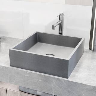 VIGO Alhambra Gothic Gray Concreto Stone 15 in. L x 15 in. W x 5 in. H Square Vessel Bathroom Sink VG04068