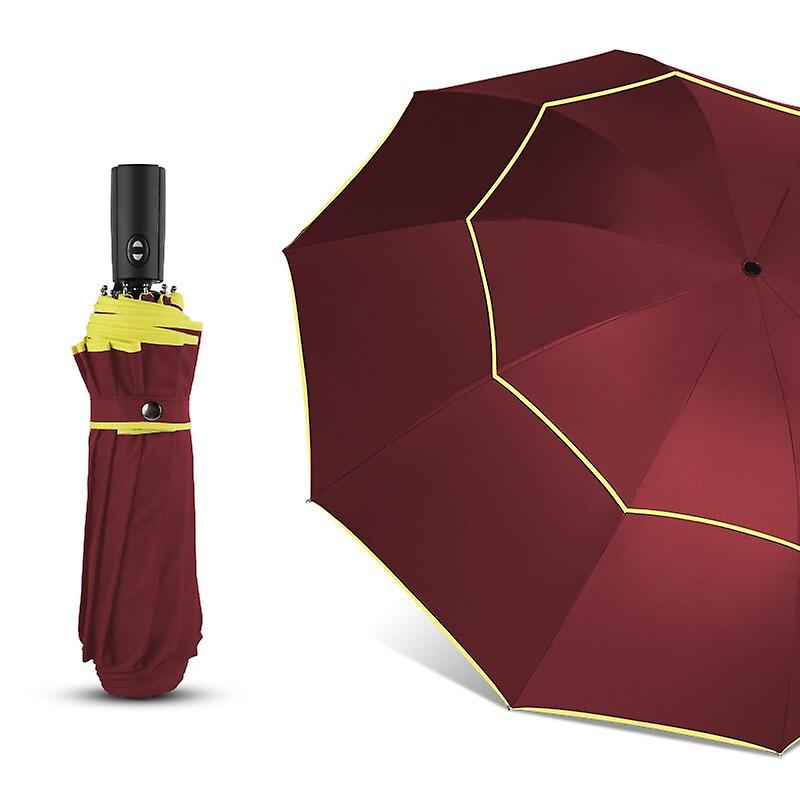 120cm Fully-automatic Double Big Umbrella Rain Women 3folding Wind Resistant Large Umbrella Men Travel Business Car Umbrellas