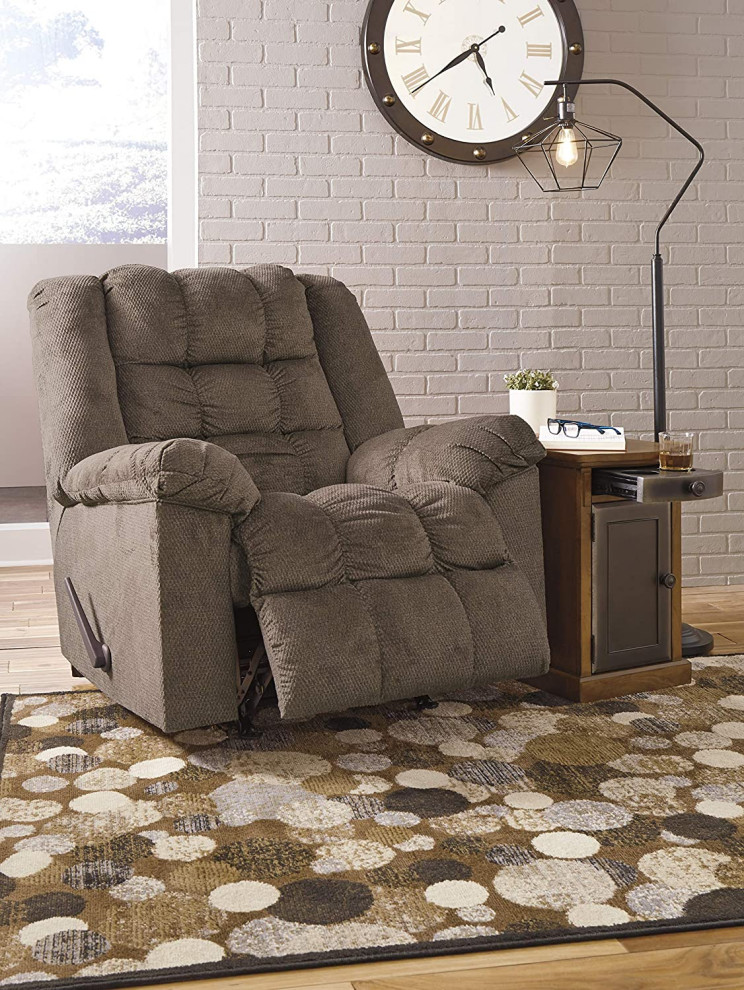 Comfortable Recliner  Heat  ampMassage Function With Tufted Seat  Light Brown   Transitional   Recliner Chairs   by Declusia  Houzz