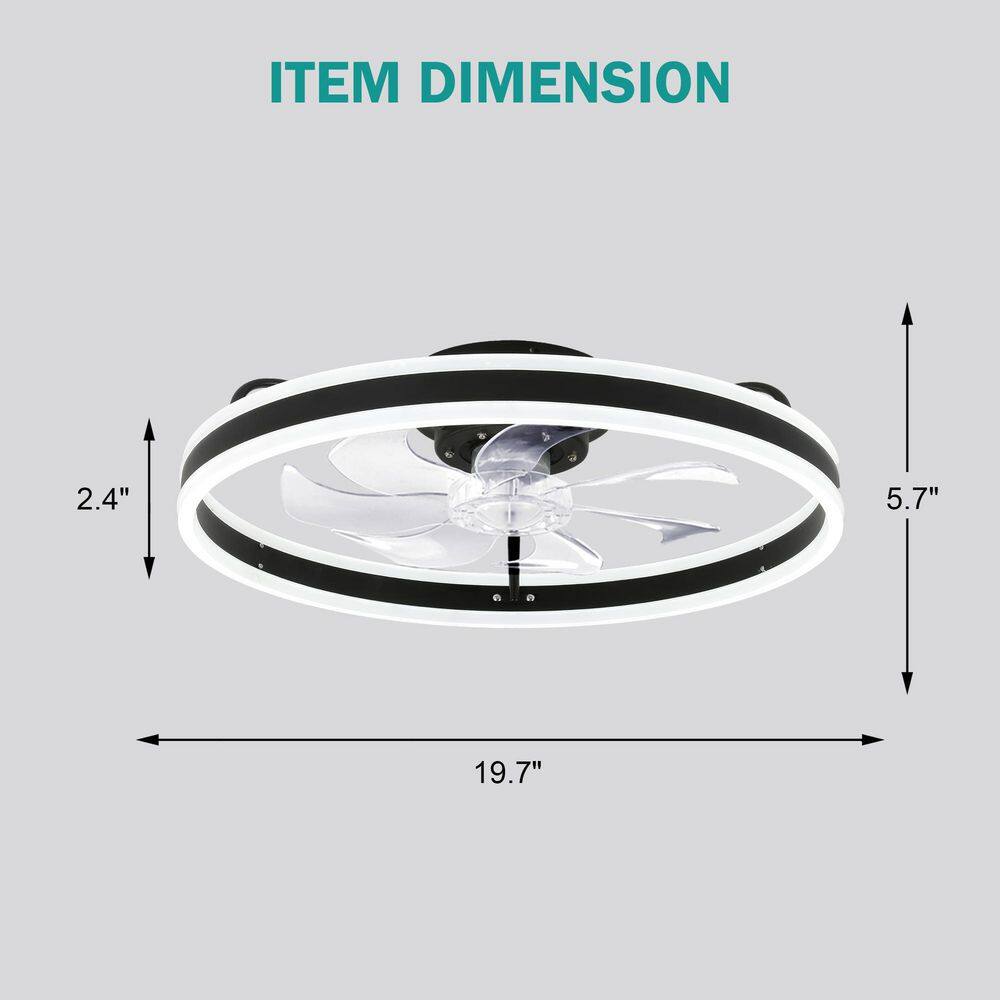 Oaks Aura 20in. LED Indoor Black Bladeless Low Profile Ceiling Fan Flush Mount Smart App Remote Control Dimmable Lighting DC2002