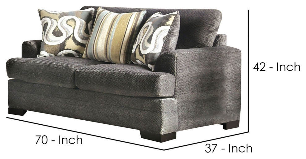 Loveseat With Fabric Upholstery And Accent Pillows  Gray   Transitional   Loveseats   by VirVentures  Houzz