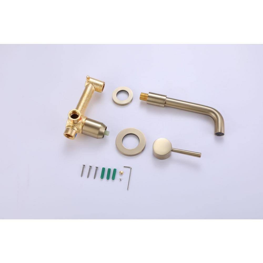 Aurora Decor ABA Single Handle Wall Mounted Faucet with Valve High pressure Bathroom Sink Faucet in brushed gold BFBJK-RB02YG