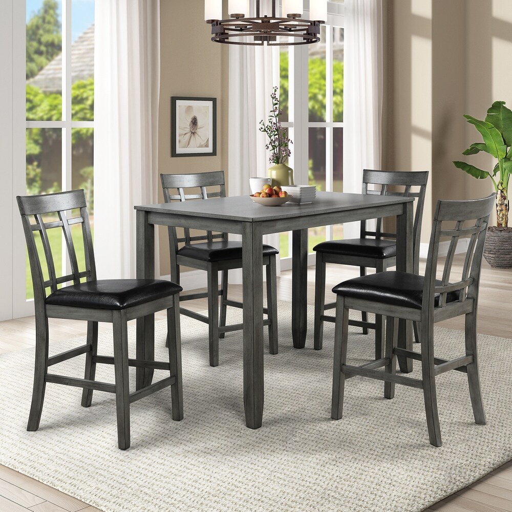 5 Piece Vintage Wood Dining Table Set  Rectangular Counter Height Table and 4 Upholstered Chairs