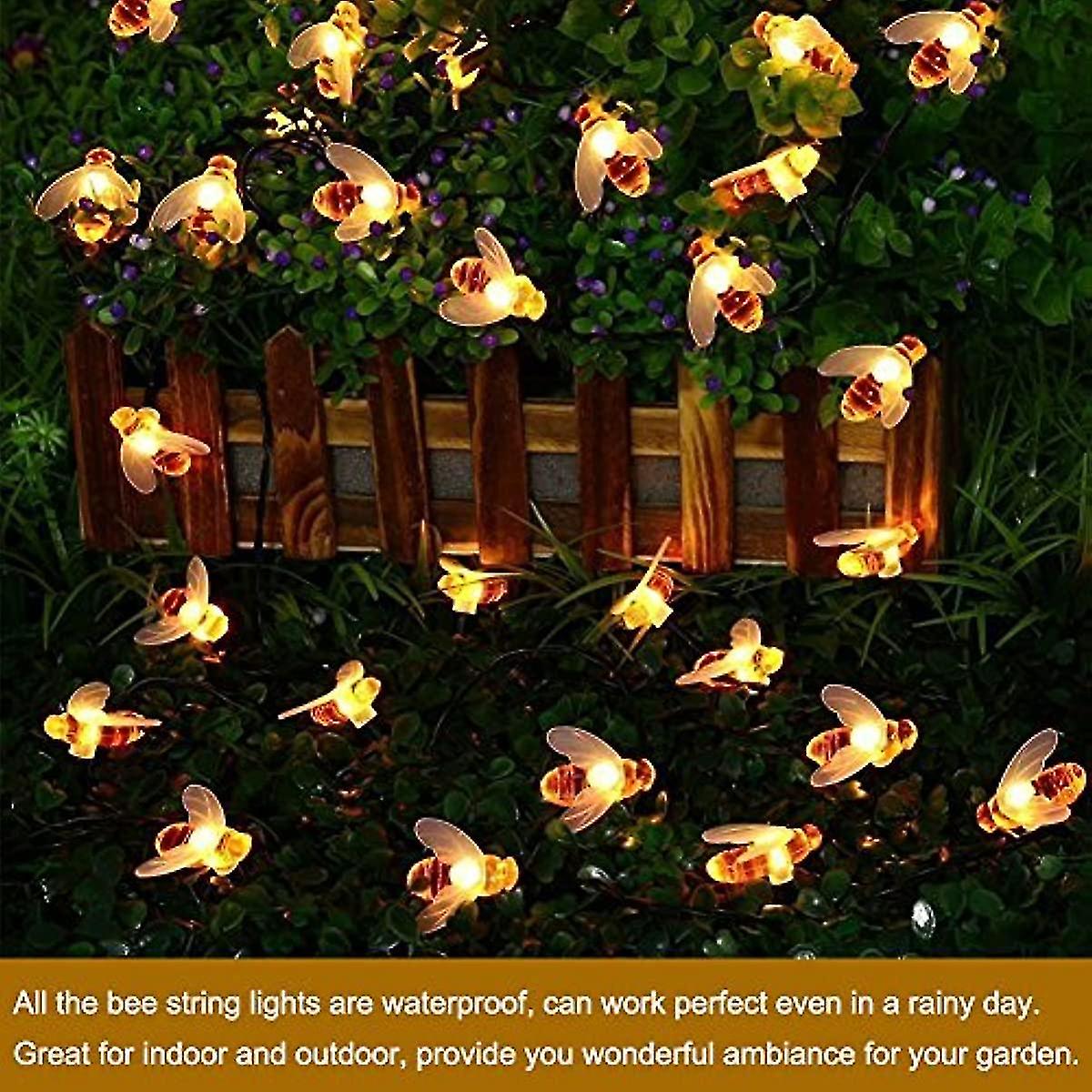 Honeybee String Lights  21ft Solar Powered 30 Leds Outdoor Light  Waterproof Fairy Lights  Bumble Bee Shape Decor Light For Outdoor Outdoor  Garden  P