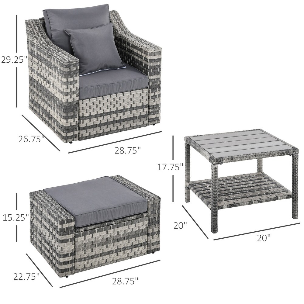 Outsunny 5 Piece PE Rattan Outdoor Patio Armchair Set with 2 Chairs  2 Ottomans  Coffee Table    Durable Build  Beige