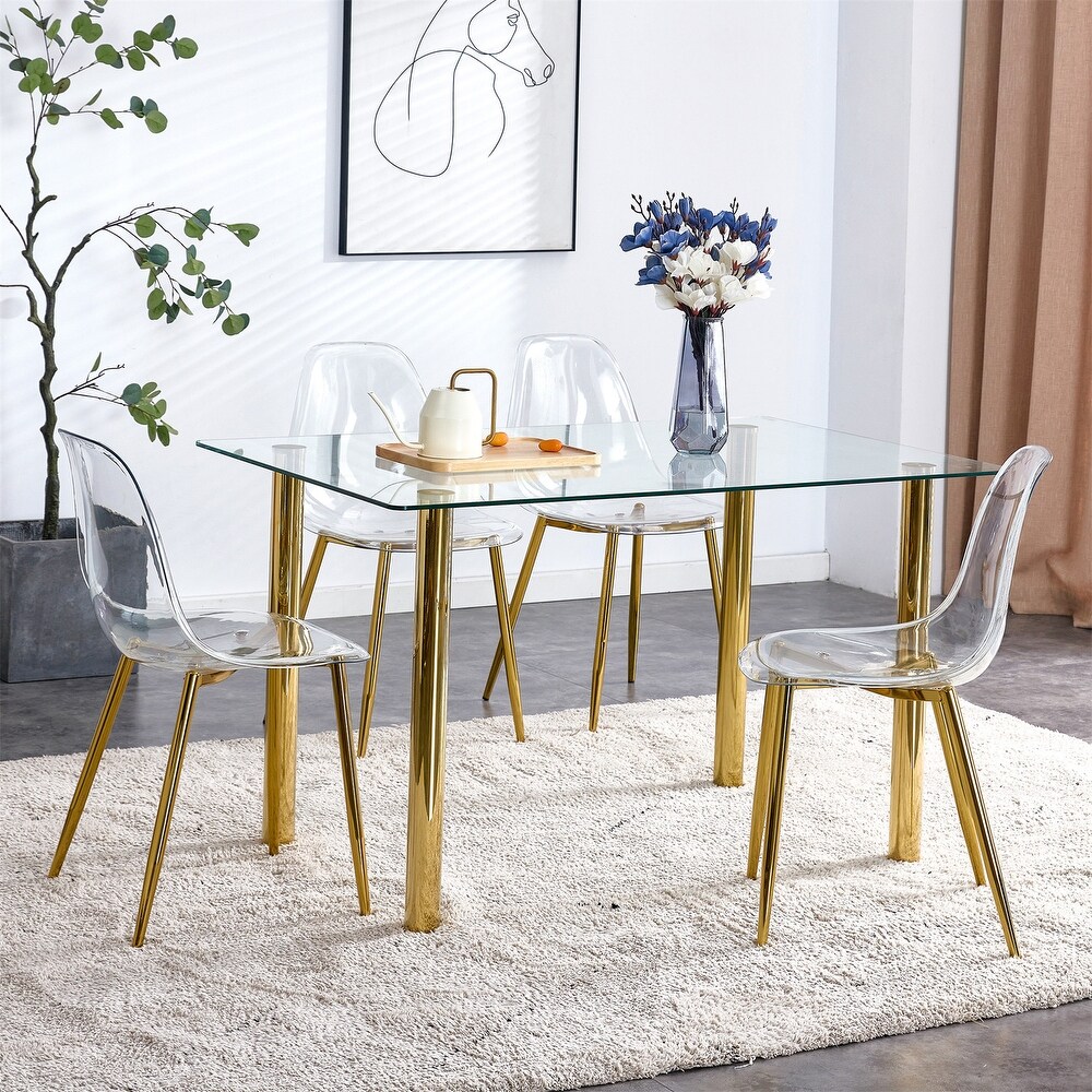 Rectangular Glass Dining Table  Modern Clear Tempered Glass Table with Metal Tube Legs (51x31\