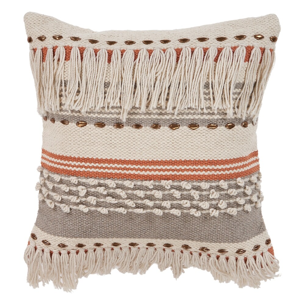 LR Home Boho Fringed 18 Inch Cotton Decorative Pillow