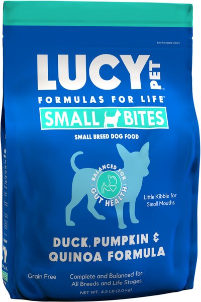 Lucy Pet Products Duck Pumpkin and Quinoa Small Bites Dog Food， 4.5-lbs bag